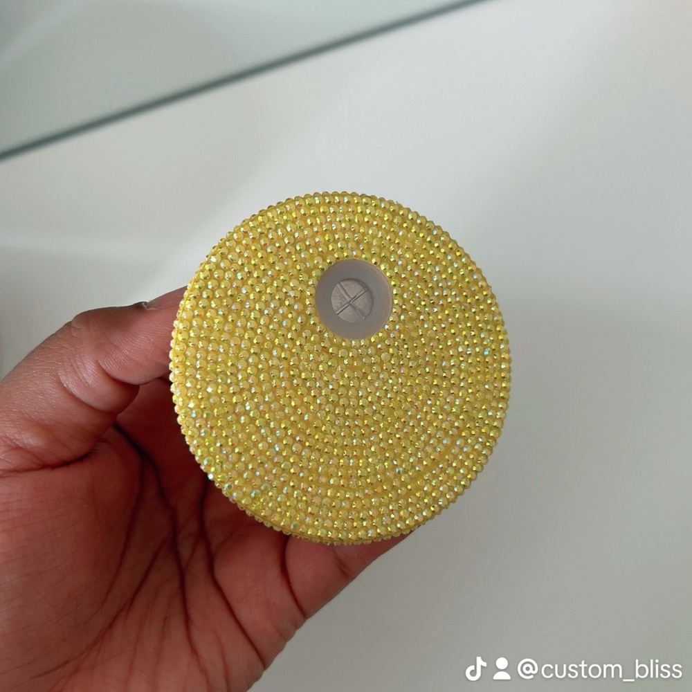 Handcrafted Yellow Rhinestone lid for Glass cups!